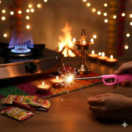 Image of Genesis Refillable Windproof Gas Flame Lighter for Kitchen, Stove, BBQ, Candles, Camping, Indoor & Outdoor (Yellow, Pink) (Pack of 2)