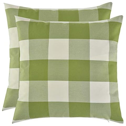 Artcest Set of 2, Decorative Cotton Blend Dyed Bed Throw Pillow Case, Sofa Durable Plaid Pattern, Comfortable Couch Cushion Cover, 16"x16" (Moss Green) Cover