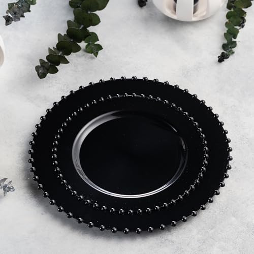 PLASTICPRO 64 Piece Combo Plastic Dinner Plates Disposable Plastic Fancy Heavy Duty Party Dishes 7 inch and 10 inch, Black Beaded by PLASTICPRO - Image 6