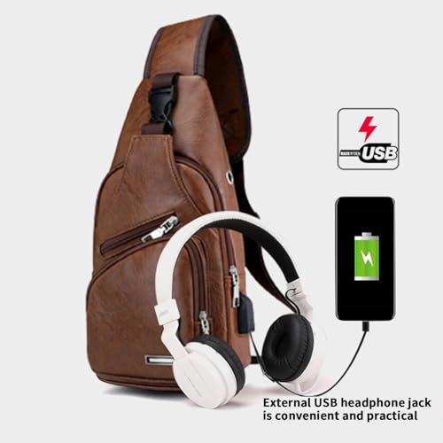 Crossbody Bag Leather Sling Bag Shoulder Backpack, Leather Crossbody Sling Bag with USB Charge Port4