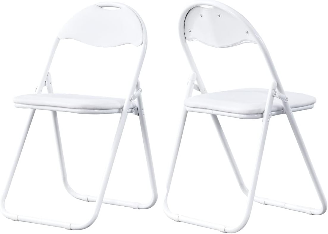 Panana 2 X Folding Chair Padded Faux Leather Chair Home Office Dining Foldable Chairs (Set of 2 White Chairs), 1 Stool