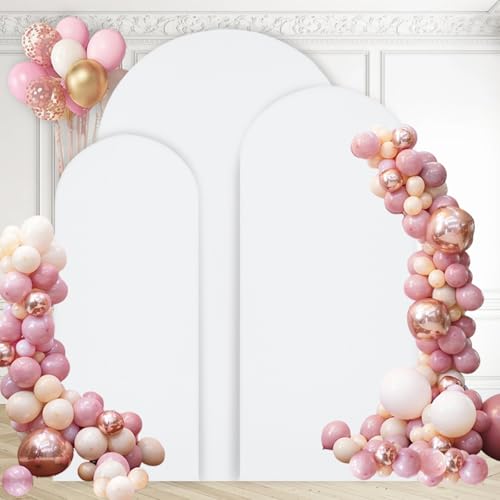 WEERRW Wedding Arch Cover White Spandex Fitted Set of 3 Balloon Arch Stand Covers Round Top Chiara Stretchy Backdrop for Birthday Party Baby Shower Banquet Decoration (6FT, 6.6FT, 7.2FT)