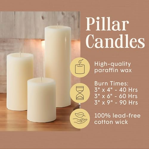 Mister Candle Ivory Unscented Dripless Candles Set of 3, 3 Inch Diameter, Hand Poured, Premium Wax, Decorative Pillar Candles (3" x 4", 3" x 6", and 3" x 9", Ivory) by Mister Candle - Used condition - Image 3