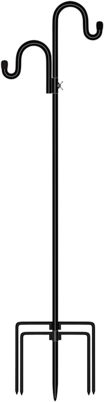 Duty Wrought Iron Shepherd Hook for Outdoor Garden, 65" Tall Double Hooks Stand for Bird Feeder & Hanging Plants, Sturdy Ground Stake Metal Hanger for Patio Yard Decor