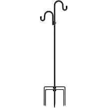 Duty Wrought Iron Shepherd Hook for Outdoor Garden, 65" Tall Double Hooks Stand for Bird Feeder & Hanging Plants, Sturdy Ground Stake Metal Hanger for Patio Yard Decor