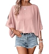BEAUDRM Women's Oversized Split Flare 3/4 Sleeve Boat Neck Casual Blouse Top