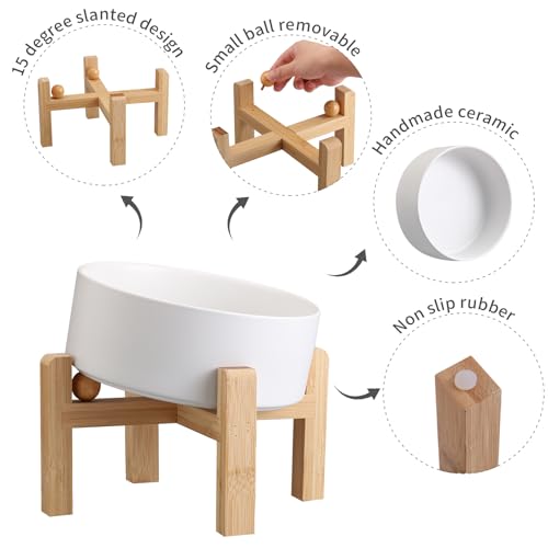 Addggo White Elevated/Raised 15°Tilted Anti Slip Ceramic Dog Bowl for Small/Medium Breeds,Slanted Bulldog Big Face Pet Food Water Feeding Dish with Stand for Cats and Dogs (3.6 Cups/28 OZ) by Addggo - Image 4