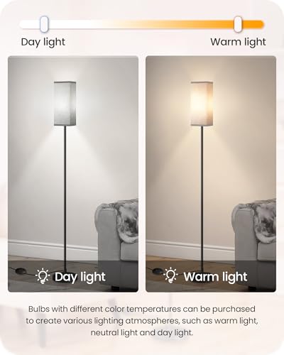 Image of Floor Lamp, Pole Lamp with Foot Switch, Modern Standing Lamp Lampshade, Minimalist Freestanding Lamp (Bulb Not Included), for Living Room, Bedroom Office ETL Listed, Black and Gray H07LD05