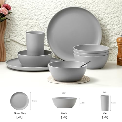 YARRGGU 24pcs Matte Black Dinnerware Set, Plates Bowls & Cups, Unbreakable Dishes for 8, Reusable BPA‑Free Tableware, Dishwasher Safe for Kitchen Party Picnic Camping, Bonus Cutlery Set Included by Yarrggu - Used condition - Image 2