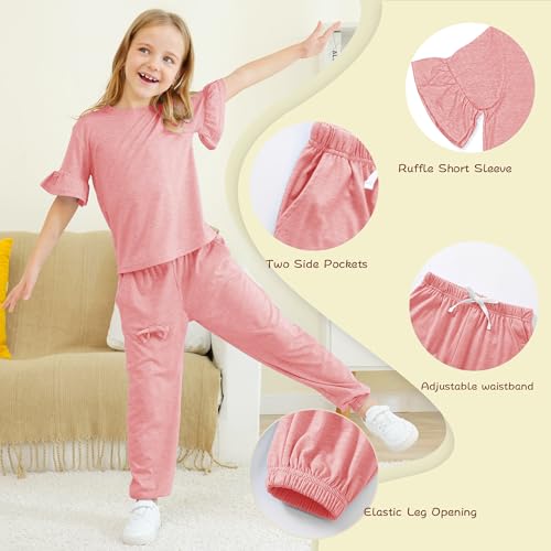 Image of Kids Girls Outfits Ruffle Sleeve T-Shirt Pants Set 2Piece 4-13 Years