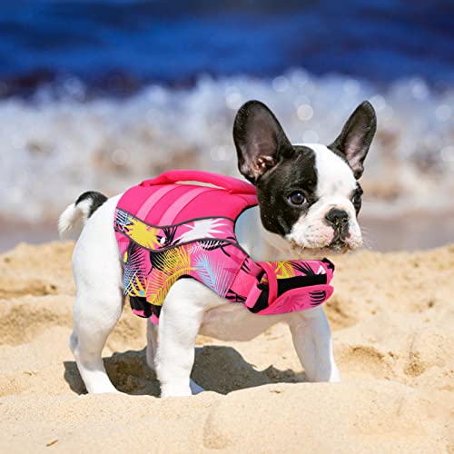 Gorsbark Dog Life Jacket, Ripstop Reflective Dog Swimsuit Preserver For Beach Boating, Dog Flotation Vest With Rescue Handle For Small Medium And Large Dogs, Pink, M #TOP5