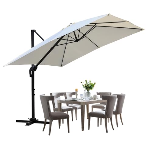ISOISL Sonnenschirm Ampelschirm 300 x 300 cm Groß Gartenschirm mit Kurbe 360° Drehbar und Kippbar,Terrassenschirm Sonnenschutz UV50+ Gestell Aluminium,Marktschirm für Garten,Terrasse,Beige