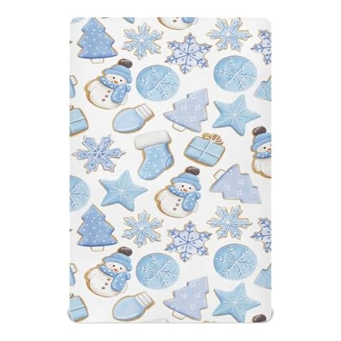 Caikeny Fitted Crib Sheet for Boys Girls Cute Watercolor Gingerbread Christmas Baby Crib Sheets Blue Snowflake Bassinet Sheets Crib Mattress Bed Sheets for Toddler Newborn Infant 27 x 39 in Cover