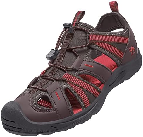 CAMEL CROWN Men's Hiking Sandals Waterproof Closed Toe Summer Sandals Anti-Slip Water Sandals Athletic Sport Sandals for Water Beach Outdoor Boat Fishing Taupe/Red 7