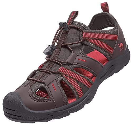 Camel Crown Men's Hiking Sandals Waterproof Closed Toe Summer Sandals Anti-Slip Water Sandals Athletic Sport Sandals For Water Beach Outdoor Boat Fishing Taupe/Red 7 #TOP1