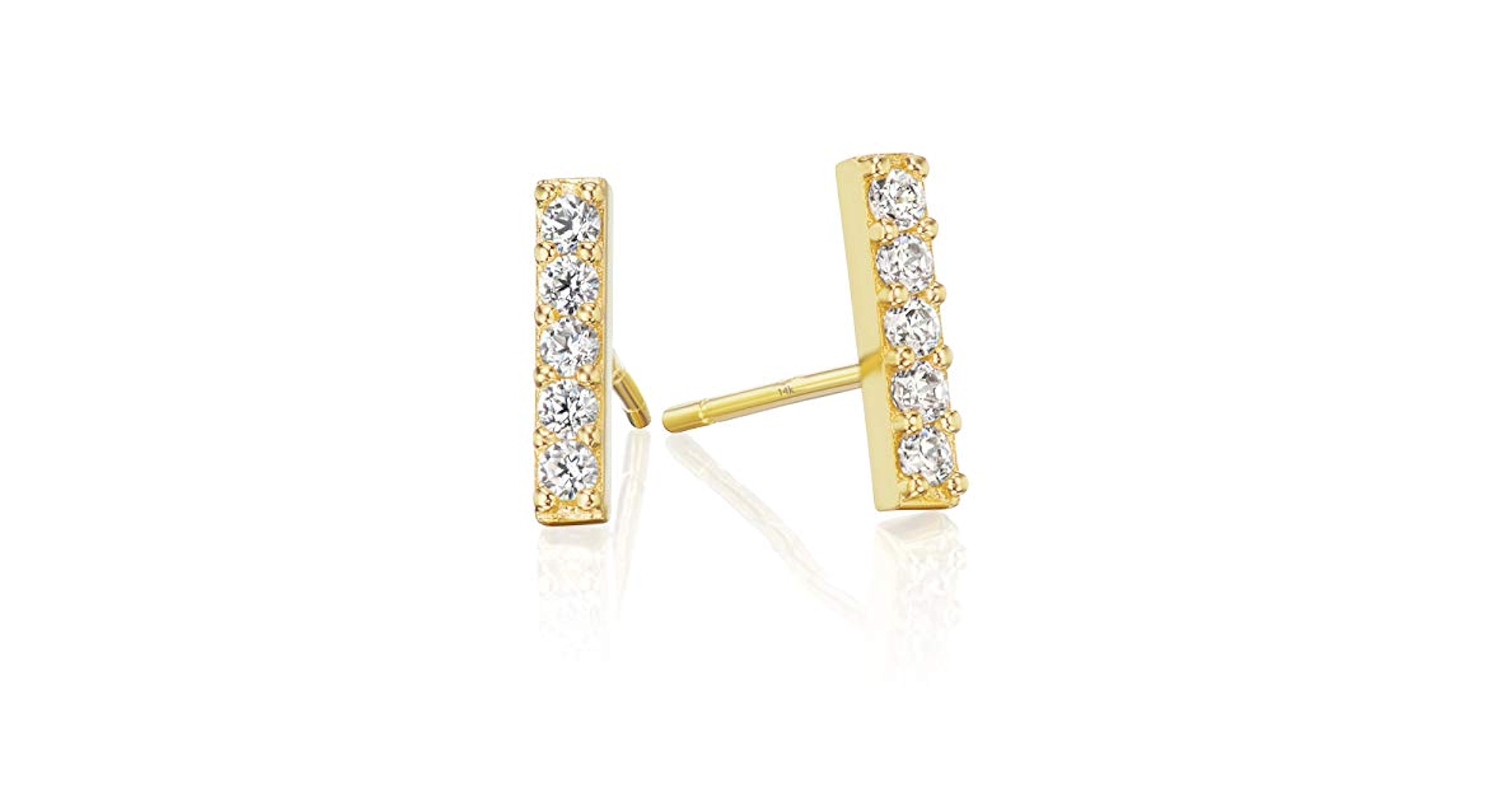 ピアス LESS IS MORE Single sale 14K gold cubic bar earrings Amazon.com: 14K Solid Gold Cubic Zirconia Pave CZ Dainty