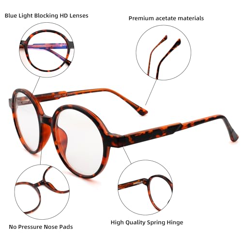 Image of Round Blue Light Blocking Glasses Men Women Acetate Optical Eyewear Frame Non Presription Clear Lens