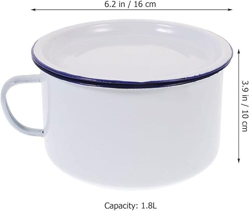 Miniatura 2 de Hemoton Kitchen Supplies - Recipientes de alimentos, 2 tazones de sopa esmaltados con tapa y asa, taza grande para cereal Ramen de 60 onzas1.8 L,