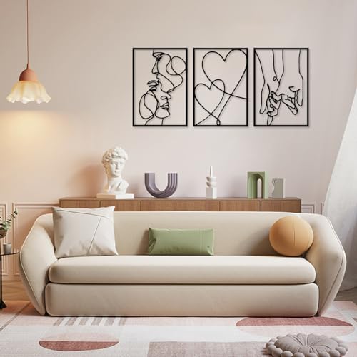 Lot de 3 décorations murales abstraites en métal noir baiser - 6