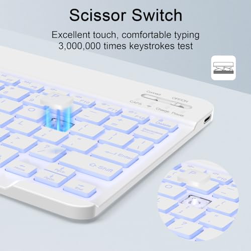 Nsyee Bluetooth Keyboard and Mouse, Universal Compact Wireless Keyboards, Rechargeable Portable for iPad/Samsung/Tablet/iOS/Android/Windows, UK Layout (White, Backlit Keyboard and Mouse) - Image 7