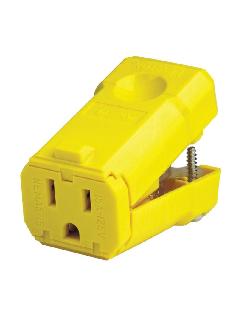 Leviton 15 Amp, 125 Volt, Connector, Straight Blade, Industrial Grade, Grounding, Python, 5259-VY, Yellow