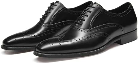FRASOICUS Men’s Dress Shoes with Genuine Leather in Classic Brogue Elastic Band Oxford Formal (Black, Adult, Men, 11.5, Numeric, US Footwear Size System, Medium)