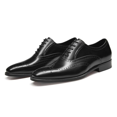 FRASOICUS Men’s Dress Shoes with Genuine Leather in Classic Brogue Elastic Band Oxford Formal (Black, Adult, Men, 9, Numeric, US Footwear Size System, Medium) by FRASOICUS - Used condition - US$50.44