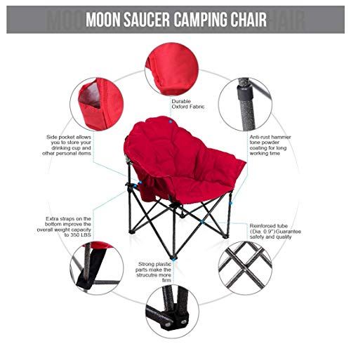 Alpha Camp Oversized Moon Saucer Chair With Folding Cup Holder And Carry Bag - Red #TOP3