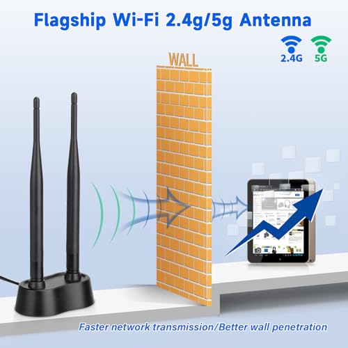 Eightwood Antena WiFi 2,4 GHz, 5 GHz, 5,8 GHz, amplificador de señal, base magnética dual, cable de extensión RP-SMA para router Wi-Fi, tarjeta PCI, PCI-E, Bluetooth - imagen 3