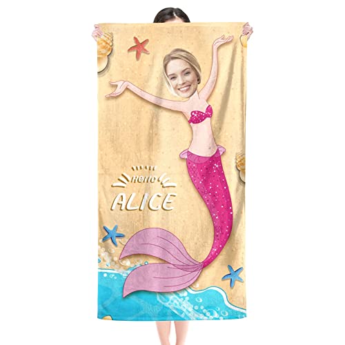 Photo Beach Towel Customized, Mermaid Personalized Beach Towel For Women Funny, Beach Mermaid Scales Towel For Girls Adult (Option 1) #TOP26