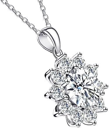 Diamond Pendant Necklaces for Women, Moissanite Necklace 2Ct Sunflower Style 18K White Gold Plated Silver, Anniversary Birthday Gifts for Wife, Jewelry Gift for Women Mom Girlfriend Girls Her (Sunflower)
