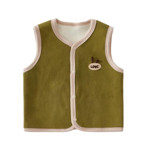 Newborn Baby Vest Boys and Girls Sleeveless Round Neck Vest Kids Button up Cardigan with Plush Warm Tops (Green,12 Months)