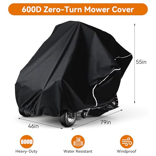 Zero Turn Mower Cover Heavy Mower Duty Riding Tractor Covers Shed Outdoor Lawn Mower Storage Accessories Fits Decks up to 60", 600D Polyester Oxford — view 2