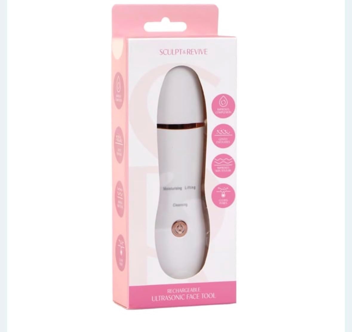 Sculpt and Revive Ultrasonic Face Tool Rechargeable Facial Skin Scrubber, Deep pore Cleanser Blackhead remover and Skin Lifting Device