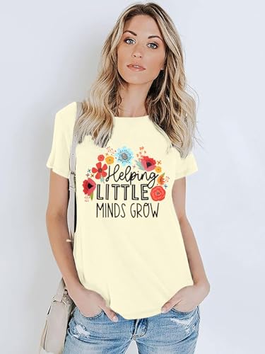Teacher Shirt Women Wildflower Teacher Shirts Helping Little Minds Grow Kindergarten Teacher Tee Inspirational Tops2