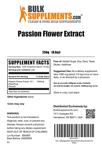 Bulksupplements.com Passion Flower Extract Powder - Herbal Supplement, Passion Flower Herb - Vegan, Gluten Free - 1000Mg Per Serving, 250 Servings (250 Grams - 8.8 Oz) #TOP1