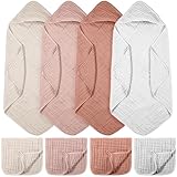 Picture of VitalCozy 8 Pcs Baby Muslin Hooded Bath Towels and Washcloths, Muslin Hooded Baby Towels Absorbent Blankets for Gift Newborn Infant Shower (Pink,White)