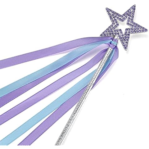 Lovelyshop Lavender Crystal Metal Star Fairy Wand with Blue Ribbon for Girls Halloween Decorations Cover