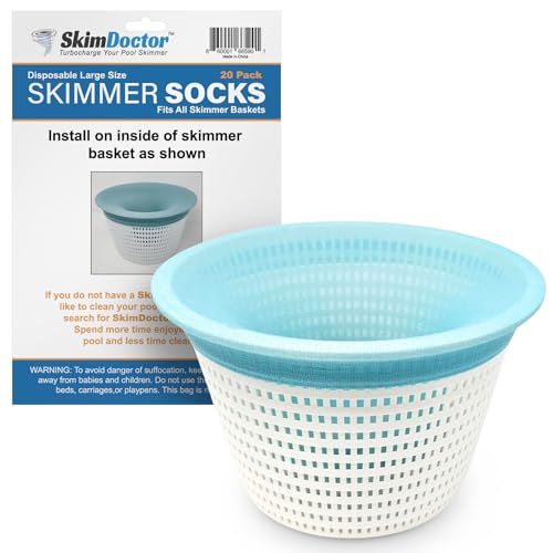 SkimDoctor Disposable Pool Skimmer Socks for Inground Pool Skimmer Basket | Ultra-Fine Stretchable Mesh Filter Sock Fits Most Skimmer Baskets | Pack of 20 Pool Socks for Skimmer Basket