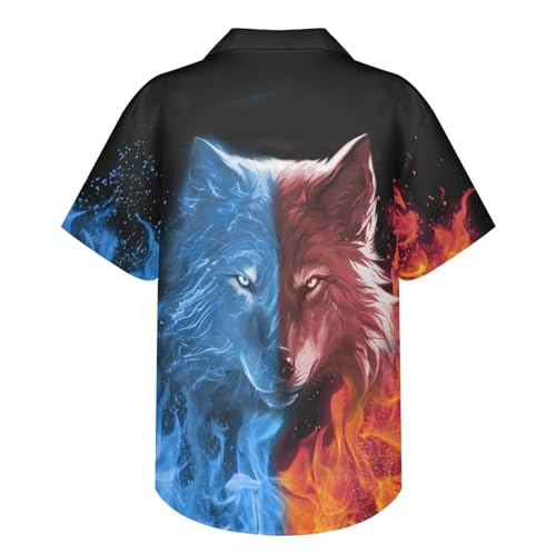 GLUDEAR Mens Novelty Cool Wolf Print Hawaiian Button Down Shirts Holiday Short Sleeve Slim Casual Top Shirt2