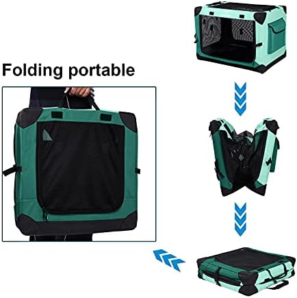 Ownpets 4 Door Folding Dog Crate,Unfolded dimension L&M Size Portable Pet Crate with Strong Steel Frame for Dogs & Cats, Detachable Soft Indoor & Outdoor Kennel