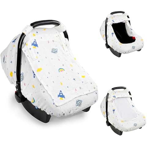 Hooyax Muslin Car Seat Cover Baby, Summer Car Seat Covers for Babies, Infants, and Newborns, Ultra Soft Breathable Universal Fit Stroller Carseat Canopy Covers for Boys Girls (Planet) Cover