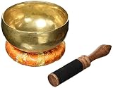 Klangschalen-Set mit Gravur Blume des Lebens Größe L: Traditionelle Klangschale mit Gravur Blume des Lebens