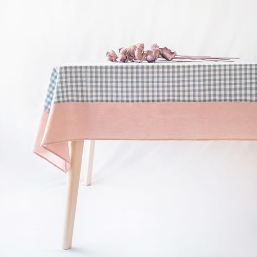 MONDAY MOOSE Gingham Checkered Farmhouse Rustic Picnic Style Decoration Rectangle Natural Stonewashed Cotton Tablecloth for Kitchen, Dining Room, Restaurant (60x102 inch, Blue/Clay)