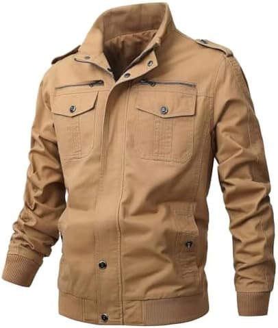 Men's Casual Winter Cotton Military Jackets Outdoor Full Zip Army Coat