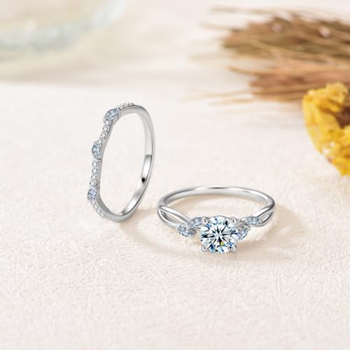1-4/5 Carats Round Cut Moissanite Engagement Ring Sets for Women,18K White Gold Platinum Plated Infinity Wedding Rings Sets With Leaf S925 Stackable Bridal Ring Sets Gift for Anniversary Wedding4