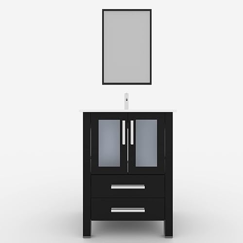 Miniatura 9 de Eclife Fregadero moderno de baño de 240in con fregadero de cerámica de desbordamiento superior y soporte de MDF para baño y grifo de hierba sólida