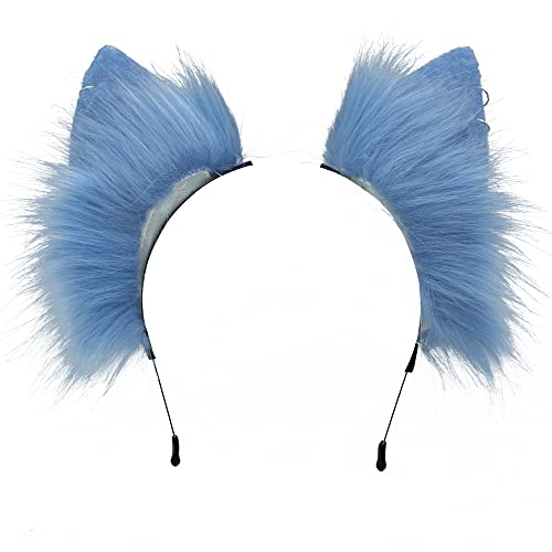 VIGVAN Animal Cosplay Wolf Ears and Tail, Fox Cat Raccoon Ear and Tail (Blue) — view 3