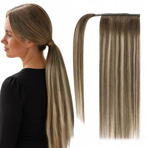 Full Shine Human Hair Ponytail Extensions, Chestnut Brown, Smooth Style