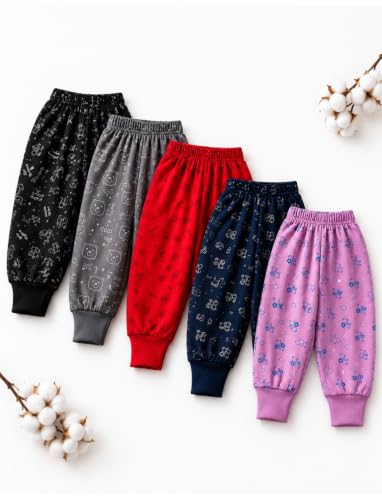 Image of superminis Unisex Baby Cotton Pyjama Set| Elegent Mix Color Printed Bottom Wear for Toddler (Pack of 5)